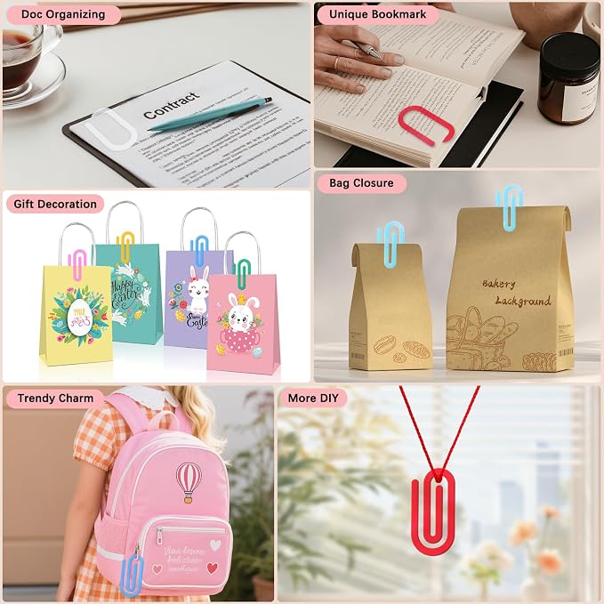 12 Pcs 4x2 Jumbo Acrylic Paper Clips, Tinted Clear, for Office & Classroom | Back to School Gifts for Teachers & Students, Plastic Clips for Desk Organization, DIY Charms, Decor Accents & Bookmarks