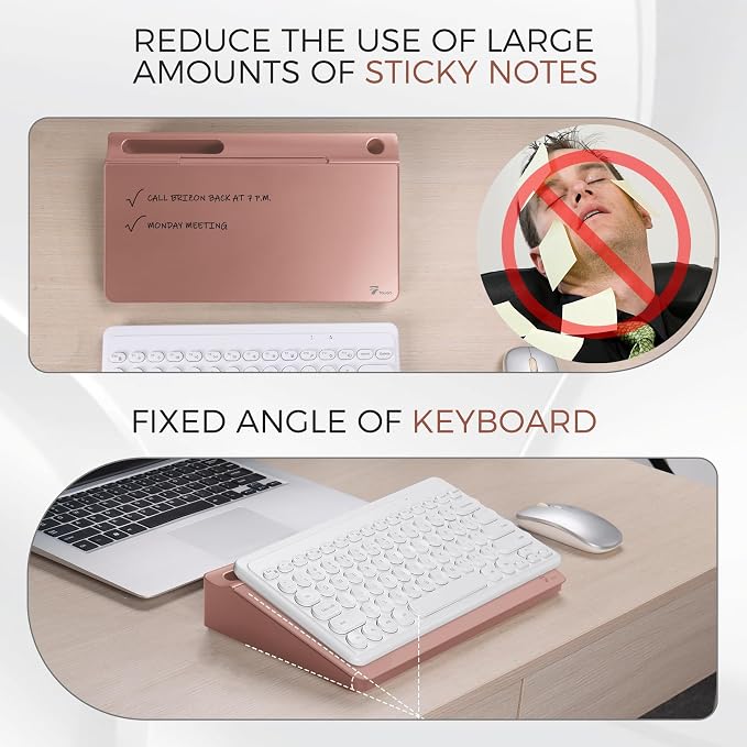 TOWON Compact Glass Desktop Whiteboard with Storage 12x7 in, Rose Gold | Aesthetic dry erase surface, 5 markers, eraser and holder included, for the office, home or school desk