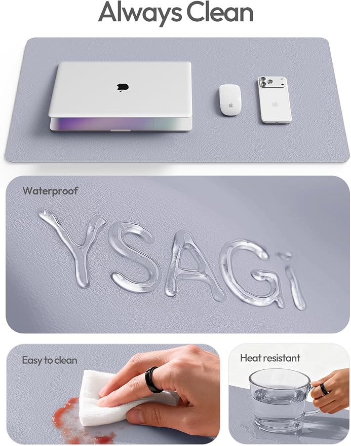 YSAGi Leather Desk Pad Protector, Office Desk Mat, Large Mouse Pad, Non-Slip PU Leather Desk Blotter, Laptop Desk Pad, Waterproof Desk Writing Pad for Office and Home (Soft Lavender, 23.6" x 13.8")