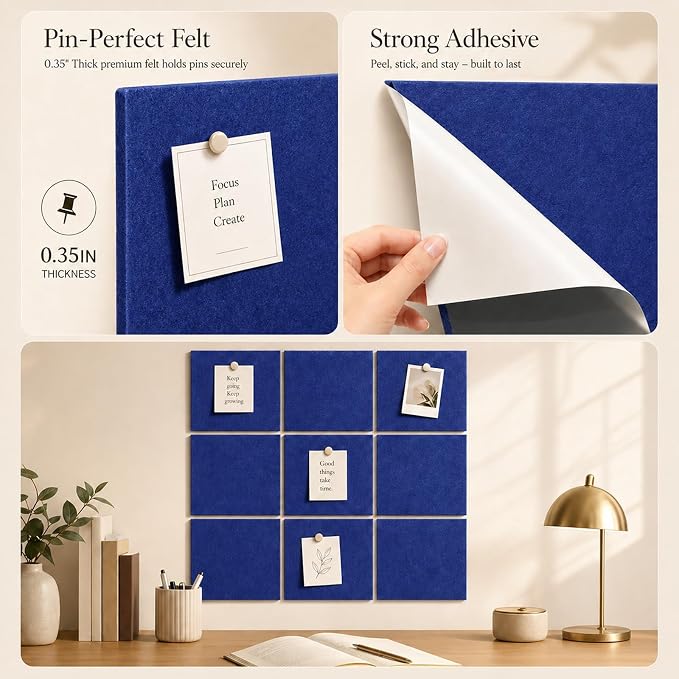 Felt Bulletin Board Tiles, Cork Board Alternative, 48 x 36 in | 0.35 in modular felt wall tiles for notes, photos, schedules, reminders in offices, classrooms, home & office workspace
