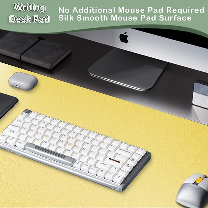 Boutilon Leather Desk Pad Protector,Non-Slip Mouse Pad,Laptop Desk Pad,Office Mouse Mat,Waterproof Leather Desk Blotter,Desk Writing Pad for Office and Home (XXL-Yellow,47.2"x 17")