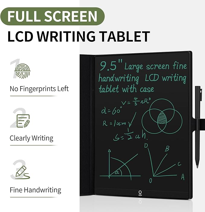 LCD Writing Tablet for Adults: 9.5 inch with Leather Case Reusable Erasable Notepad