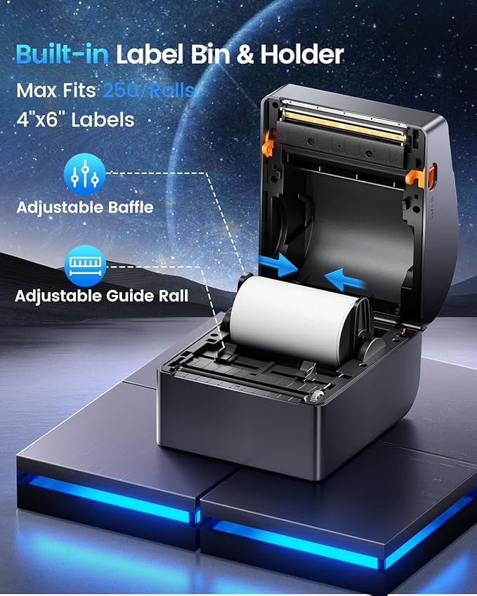 ASprink Bluetooth Shipping Label Printer 4x6, 2026 Upgraded Thermal Label Printer with Built-in Paper Bin, Thermal Printers for Small Business & Shipping Packages, Compatible with Amazon, Tiktok, USPS
