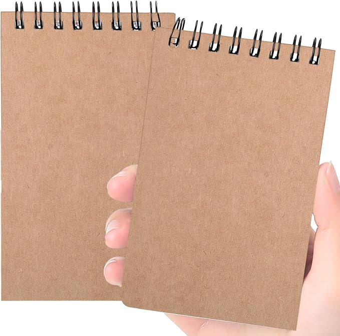 Tenceur 2 Pcs Pocket Notebook Small 3x5 Inch Brown Top Spiral Notepads Bound Notebook with Lined 120 Pages Mini Memo Pads for Office College Nurse Essentials Back to School Gift