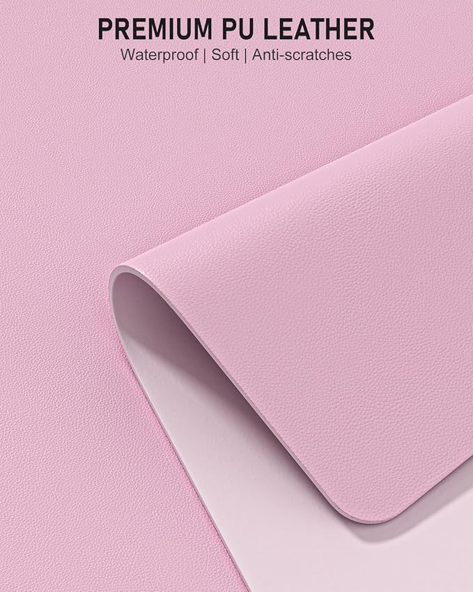 Desk Pad, 23.6" x 13.8" PU Leather Non-Slip Desk Mat Large Mouse Pad for Desktop, Waterproof Laptop Computer Writing Mat for Office, Home, Work, Gaming, Pink