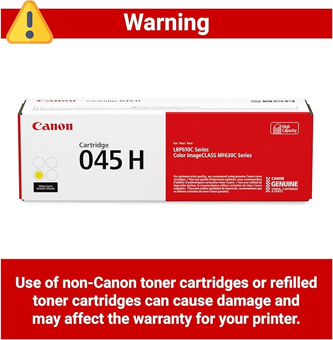 Canon Genuine 045 Yellow Toner Cartridge High Capacity Compatible with LBP612Cdw, MF632Cdw, MF634Cdw