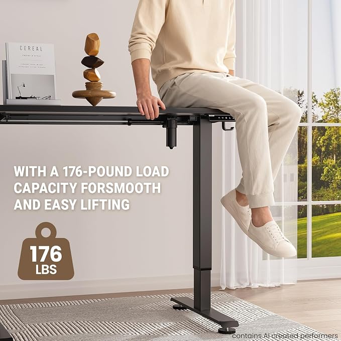 Veken 47.2 Inch Large Electric Standing Desk, Gaming Table, Black | Height Adjustable Sit Stand Up Computer Tables for Home Office, Study , Writing, Suit students, employees and group work