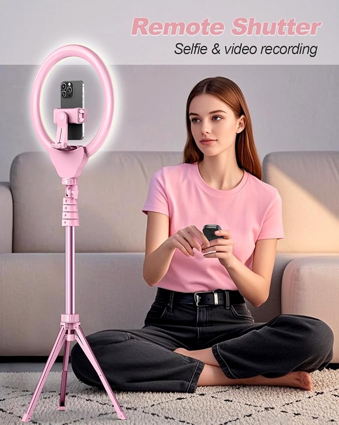 UBeesize 12'' LED Ring Light with 62'' Tripod Stand, Selfie Ring Light for Video Recording, Live Streaming, TikTok & YouTube, Compatible with iPhone & Android (Pink)