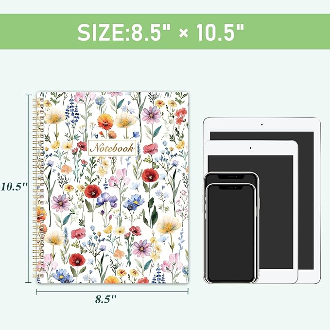 Spiral Notebook - Ruled Notebook/Journal, Lined Journal, 8.5'' x 10.5'', 55 Sheets/110 Pages, Journal for Women, Journal with Spiral Bound, Thick Paper, Back Pocket, Perfect for Office & School