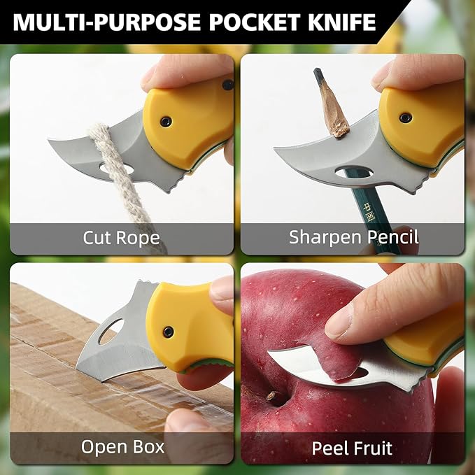 Small Pocket Knife for Men,Pocket Utility Knife with 1.38''Sharp Blade,Cute Folding Knife Box Cutter，Mini EDC Knives for Everyday Carry,Ideal Gifts for Men and Women（Yellow）