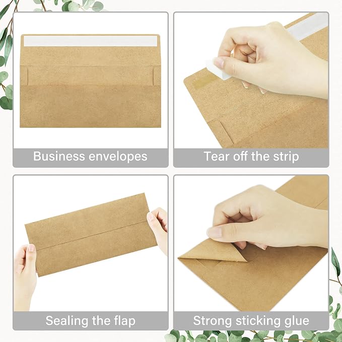 50 Pack #10 Kraft Paper Envelopes Letter Size Self Seal Business Envelopes | Brown Security Mailing Envelopes, 4 1/8 x 9 1/2 Inches