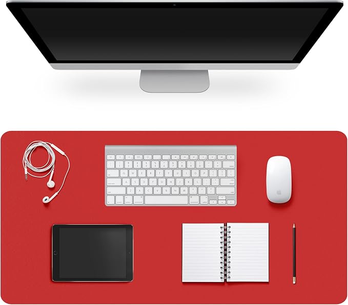 Leather Desk Pad Protector,Non-Slip Desk Pad(Red, 35.4" x 17") | on-Slip PU Leather Large Mouse Pad,Easy Clean Desk Protecor Mat,Writing Pad for Office Work/Home/Decor