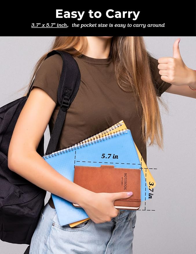 Pocket Notebook Small Notebook 2-Pack, 3.7" x 5.7" Pocket Notebooks Hardcover with Thick Lined Paper, Inner Pockets, Cover Letter Embossing Design Mini Journal Notepad Brown Leather