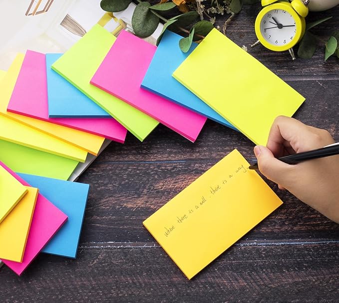 (5 Pads) Sticky Notes 3x5 in,Bright Notepads,Colorful Stickies,Super Sticking Power Memo Note Pads,Strong Adhesive,Post on Windows Doors,Office School,Recyclable,Easy to Write on,Hold Well