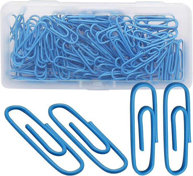 Luomorgo 120 Pcs Blue Paper Clips - 1.1 Inch (28mm) Vinyl Coated Metal Paperclips for Office, School, Home, Bookmark & Document Organizer