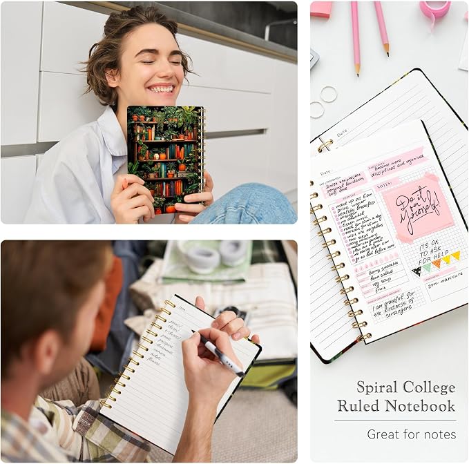 Lined Spiral Journal Notebook for Work A5, 160 Pages, Shelf | College Ruled Spiral Journal for Women, Hardcover with Elegant Design for Note-Taking, 5.5 * 8.25 inch
