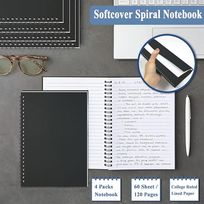 12Pack Spiral Notebook, 5.7x8.3” Small Notebooks for Work 120Page Note Pads | Multipack Blank Kraft A5 College Ruled Notebook Journal Spiral Bound for Writing Lined Notepad for Office School Journaling