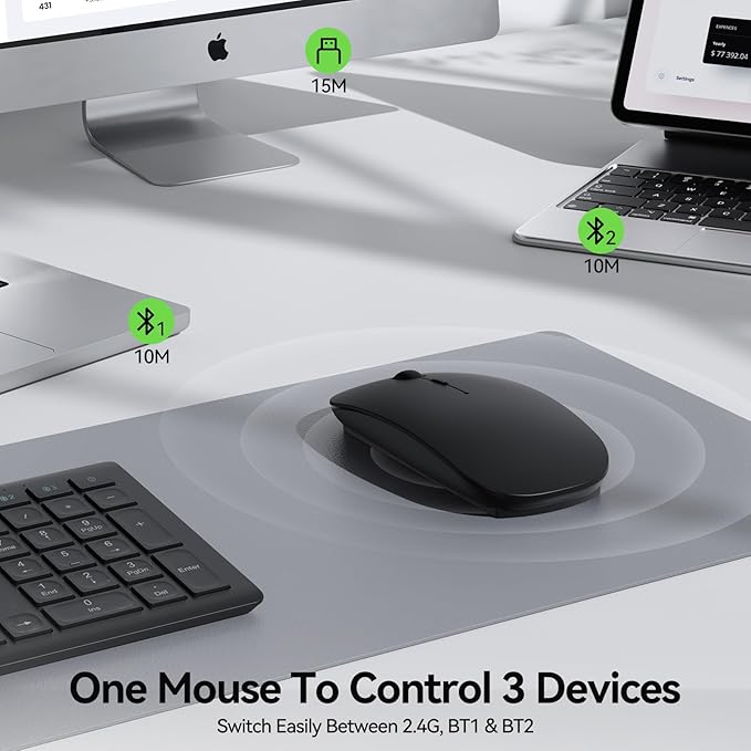 TECKNET Bluetooth Wireless Mouse for Laptop, Rechargeable Silent Computer Mouse (Bluetooth 5.2/3.0 & 2.4G), Ultra-Thin, 6-Level Adjustable 4800 DPI Bluetooth Mouse for Mac OS, iPad, Windows, Android