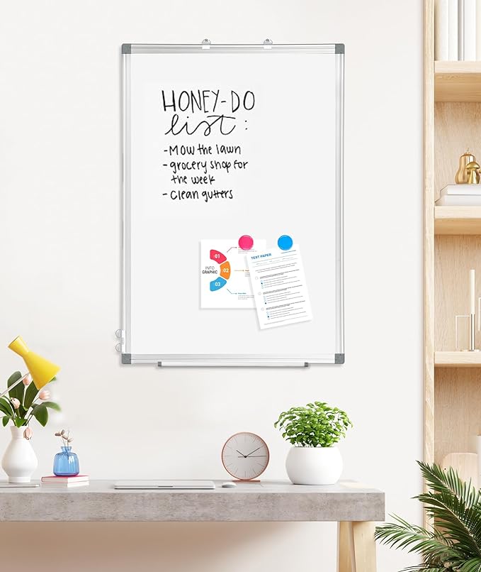 2 Pack Double-Sided Magnetic Aluminum Frame Whiteboard, 48" x 36" | White Board for Wall, Hanging Mounting White Board Dry Erase Board Marker Board for Kitchen, Memo, School, Home, Office