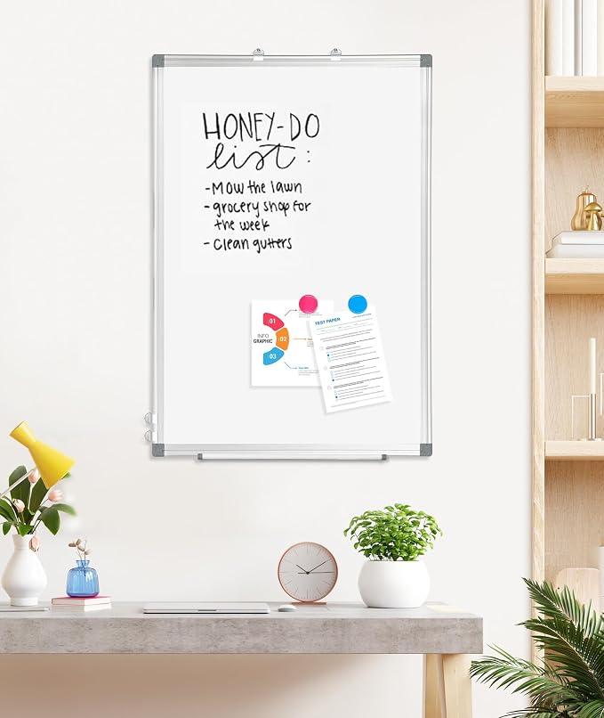 2 Pack Double-Sided Magnetic Aluminum Frame Whiteboard, 36" x 24" | White Board for Wall, Hanging Mounting White Board Dry Erase Board Marker Board for Kitchen, Memo, School, Home, Office