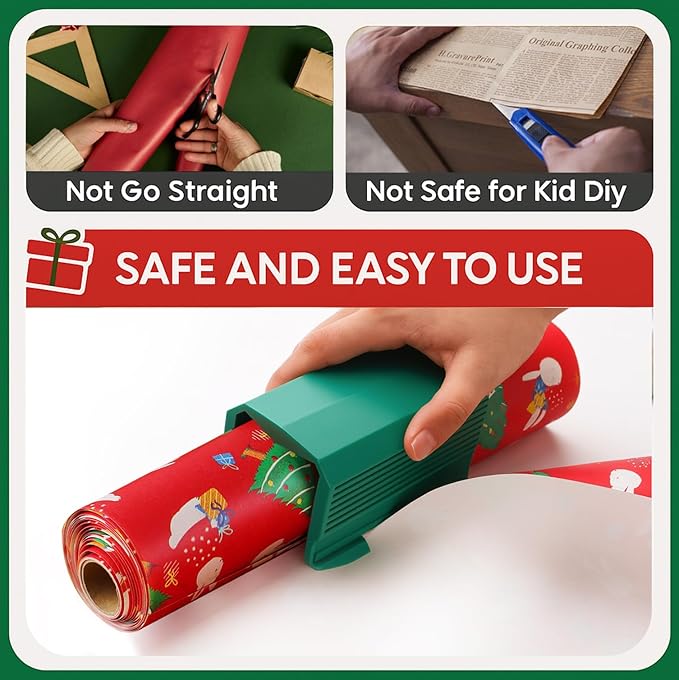 2PC Wrapping Paper Cutter Set | Gift Wrap Cutter Dual Blade Desktop Paper Roll Trimmer for Small Medium Jumbo Rolls | Wrapping Paper Roll Cutting Tool | Gift Wrap Gadgets for Crafts