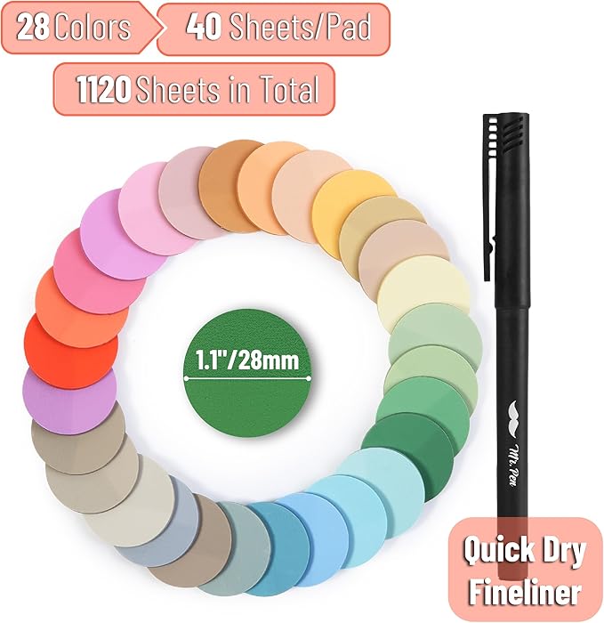 Mr. Pen- Transparent Sticky Note Set, 1120Sheets, Colorful, Round Transparent Sticky Notes Set