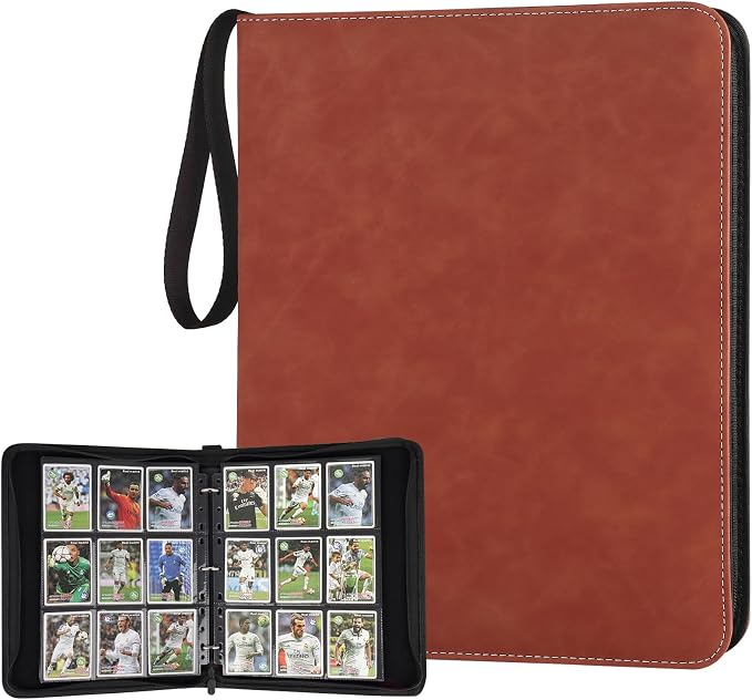 GERMUN 9 Pocket Card Binder, Premium Zip Trading Card Binder, 720 Double Sided Pocket PU Card Collection Binder, Collector Card Album, Card Folder for MTG, TCG, Sports Cards, Game Cards (Brown1)