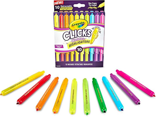 Crayola Clicks Retractable Highlighters (10ct), Cute School Supplies, Back to School Classroom Essentials for Kids & Adults