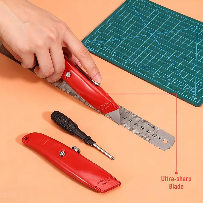 12pcs Utility Knife Retractable Box Cutter Bulk,Heavy Duty Aluminum Boxcutter Package Opener Cutter Blade for Cardboard Plastics Cartons DIY Home Warehouse Office(Red)