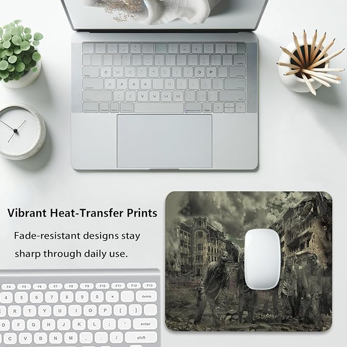 Zombie Apocalypse Ruined City Mouse Pad, Horror Halloween Dark Desk Mat | Cute Mousepad Stitched, Anti-Slip Base Smooth Surface, 9.5 x 7.9 Inches