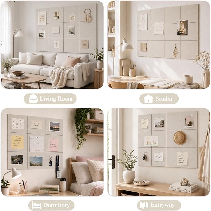 36" x 24" Decorative Bulletin Boards, Large Cork Board Alternative | 30 Pushpins, 30 Adhesive Tabs, Solid-Tile 6-Pack Felt Wall Tiles, Cork Boards for Office Push Pin Board Felt Board, Oatmeal