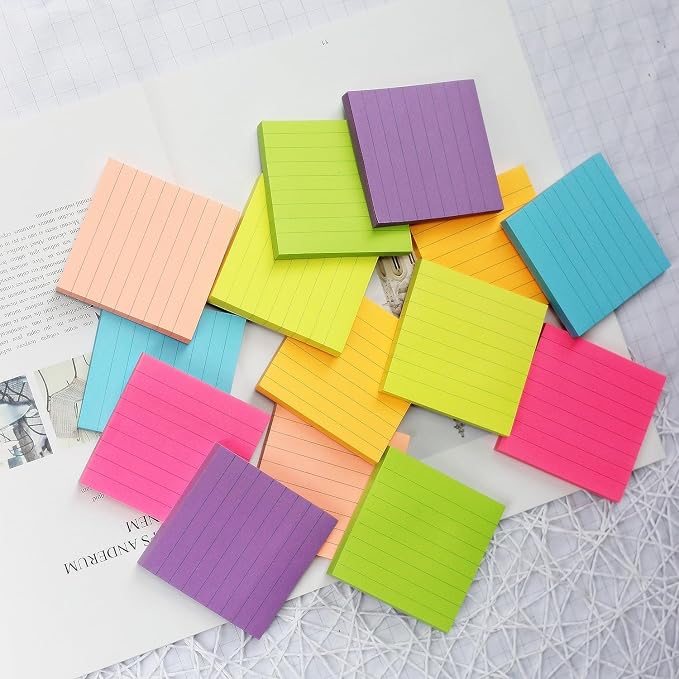 Early Buy Lined Sticky Notes 3x3 in,7 Bright Colors,14 Pads, 1120 Sheets | with Lines Notepads,sticky notes with lines
