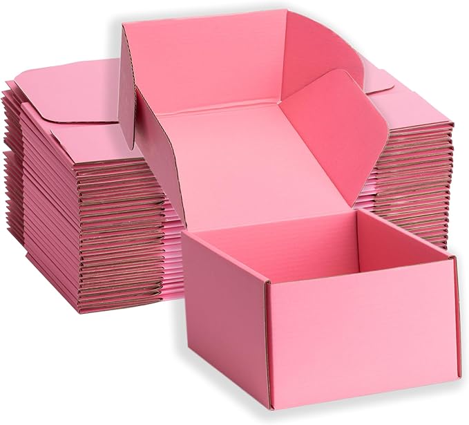 Small Shipping Boxes 6x6x4 Inches – Pink Corrugated Cardboard Boxes (20-Pack) for Mailing, Packing, Small Business & Gift Packaging - Recyclable & Sturdy