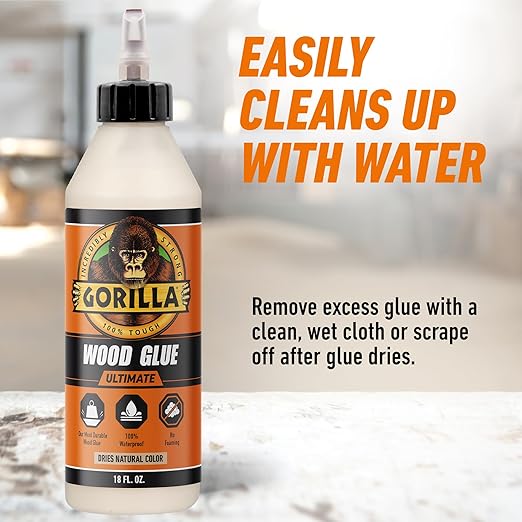 Gorilla Ultimate Waterproof Wood Glue, Natural Wood Color, 18 Ounce (Pack of 1) - Waterproof for Indoor or Outdoor Projects and Repairs
