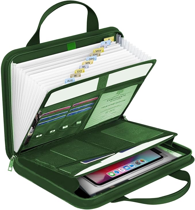 onvvippiv File Organizer Fireproof Expanding Accordion File Folder | Document Organizer Holder Storage Box Bag with Zipper Labels 13 Pockets for Business Office Receipt Home Travel