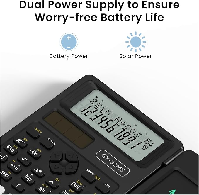 82MS Scientific Calculators School Supplies with Notepad ROATEE Black Stuff | Middle and High Back to School Girls Cute Stuff for Student, 240 Functions Foldable 2-Line Display Solar and Battery Power