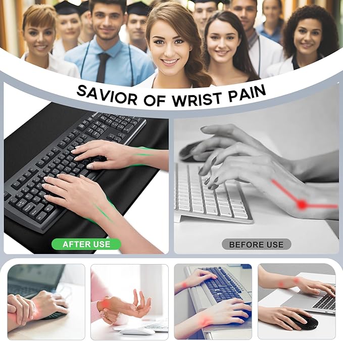 JIKIOU Large Mouse Pad with Wrist Rest, Desk Pad with Built in Wrist Rest, Waterproof Gaming Mouse Pad with Non-Slip Base for Typing Pain Relief Black 29.5x14.9 inch