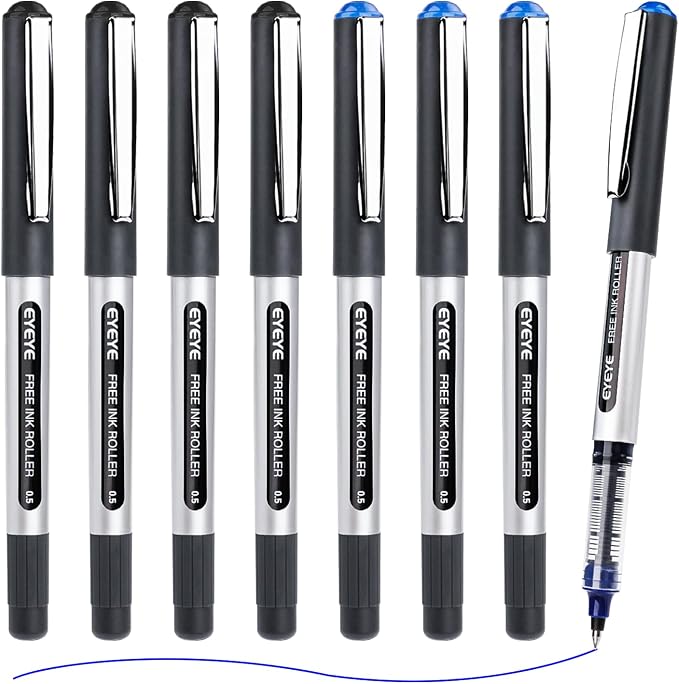 EYEYE Rollerball Pen 4 Black 4 Blue, 0.5mm Extra Fine Point Roller Ball Pen | Back to School Essential, Quick Drying, Liquid Ink Pens Fine Point Smooth Writing Pens for Journaling, Office Supplies