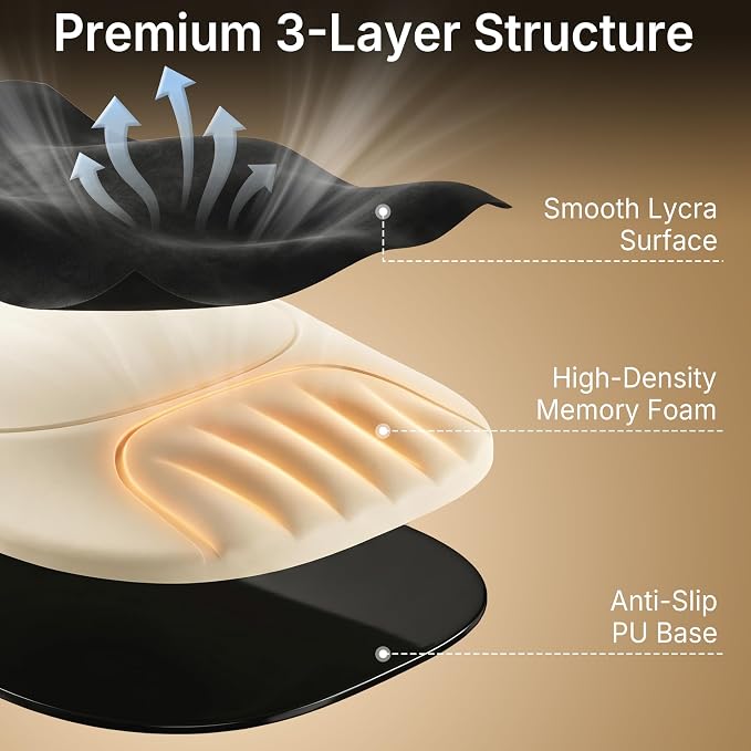 Ergonomic Mouse Pad with Wrist Rest, Sloped Memory Foam Mousepad with Wrist Support, Cooling Channels, Non-Slip Base, Smooth Lycra Surface for Office, Gaming & Home Desk (Black)
