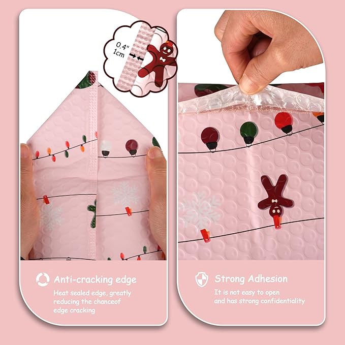 JinRuiKJ Christmas Bubble Mailers 4x8" 50 Pack, Padded Envelopes, Strong Adhesion Padded Mailers, Cushioning Padded Shipping Envelopes for Jewelry, Makeup - Christmas Lights