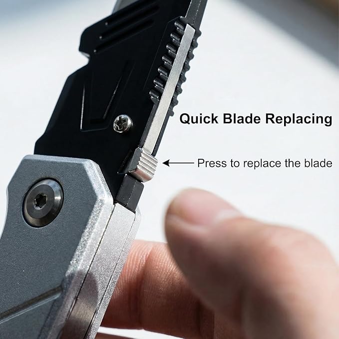 Heavy Duty Folding Utility Knife with 10 Extra Blades, Box Cutter with Belt Clip for Cardboard, Carton, Carpet Cutting, Aluminum Alloy Anti-slip Handle, Quick Replace Blade