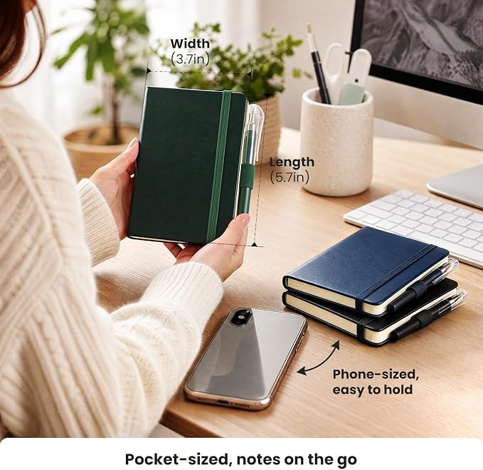 AISBUGUR Small Notebook Journal - 3 Pack Total 480 Pages - Pocket Notebooks with Pens for Work - 3.7" x 5.7" A6 Notebook - Hardcover Mini Notebooks