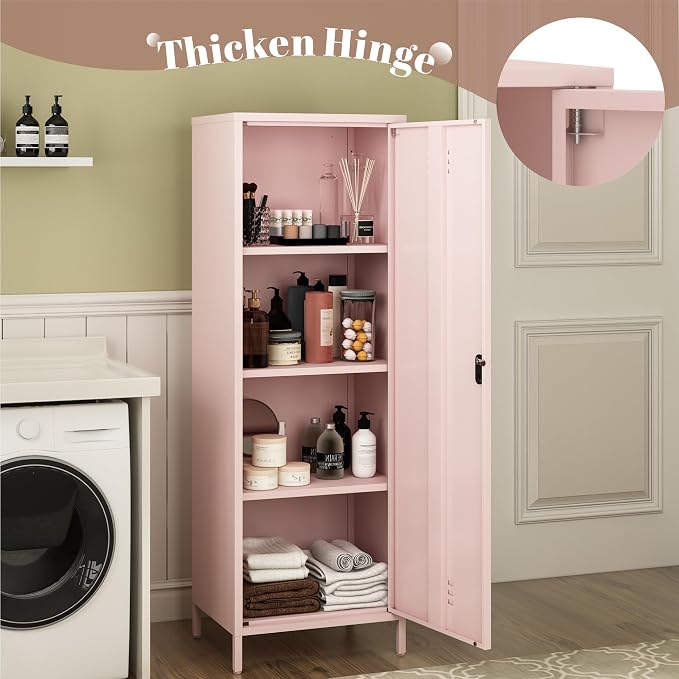 Metal Locker Storage Cabinets,59" H Pink Locking File Cabinets with 2 Doors and Shelves for Dining Room, Living Room,Bathroom Office,Home,Garage, Gym, School