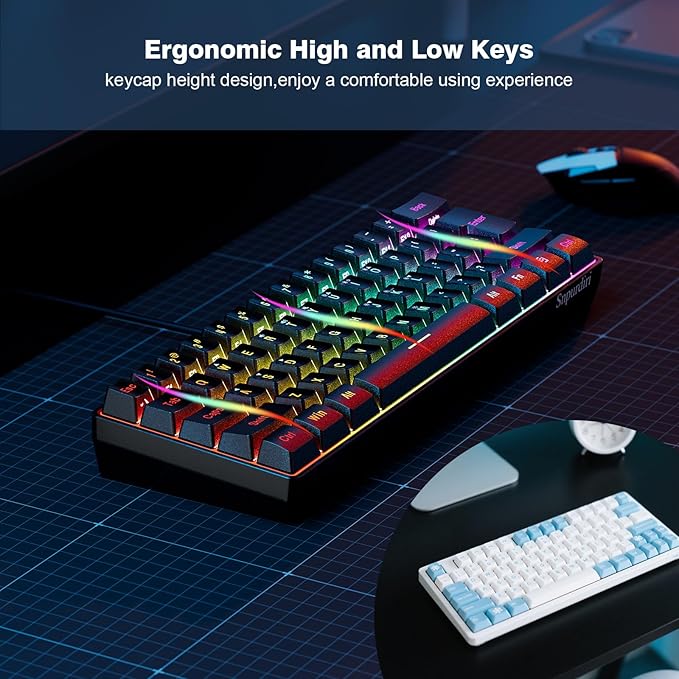 Snpurdiri 60% Wired Gaming Keyboard, RGB Backlit Ultra-Compact Mini Keyboard, Waterproof Small Compact 61 Keys for PC/Mac Gamer, Typist, Travel, Easy to Carry on Business Trip(Black)
