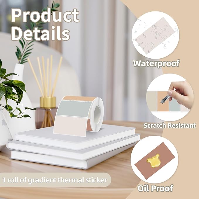 Starboling 2x1 Thermal Labels,Address Barcode Self-Adhesive Thermal Printer Stickers for Logo Design,Name/Price Tag,Address（Beige Gradient）