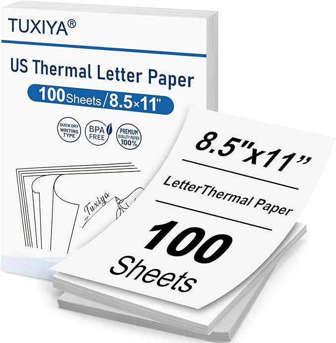 100 Sheets Thermal Printer Paper 8.5 x 11 Inch,BPA free Advanced Thermal Printing, US Letter Size Thermal Paper Compatible Most Portable Printers