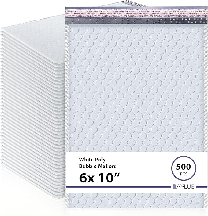 White Small Poly Bubble Mailers 6x10 inch #0 | Self Seal Padded Envelopes | Cushioned Bubble Mailer | Usable Size 6x9 | WaterProof | Lightweight mailing Shipping Bags | 500 Pack Bulk