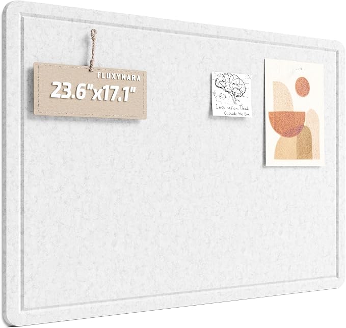 Fluxynara 23.6" x 17.1" Bulletin Board, Light Gray | Cork Board Alternative with 12 Removable Adhesive Tabs, Foldable Felt Pin Board for Home, Office, Classroom & Dorm