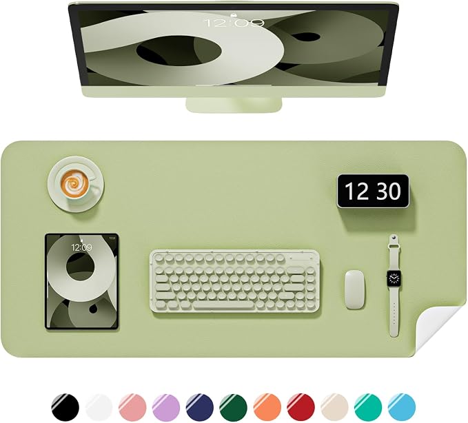 Desk Pad, 30" x 14" PU Leather Non-Slip Desk Mat Large Mouse Pad for Desktop, Waterproof Laptop Computer Writing Mat for Office, Home, Work, Gaming, Green