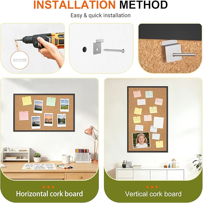 Cork Board Bulletin Board with Black Wood Frame， 32 x 48 Large Corkboard Pin Board for Wall,Office,Home and School